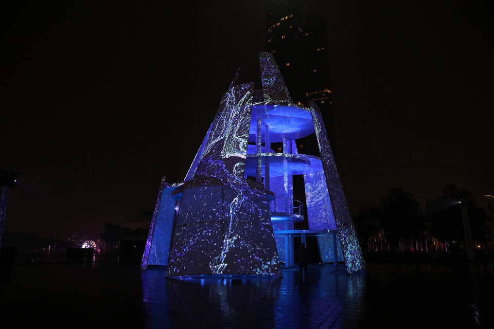 architectural lighting shuttles light and shadow nanjing time tower china by purilighting