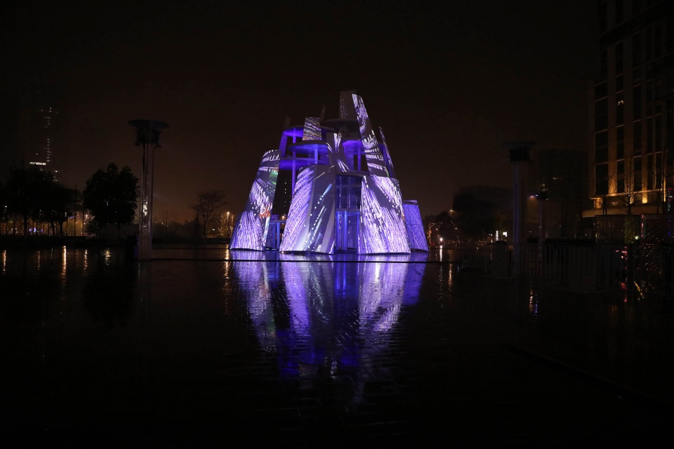 architectural lighting shuttles light and shadow nanjing time tower china by purilighting