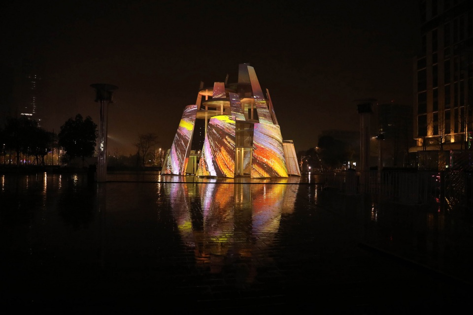 architectural lighting shuttles light and shadow nanjing time tower china by purilighting