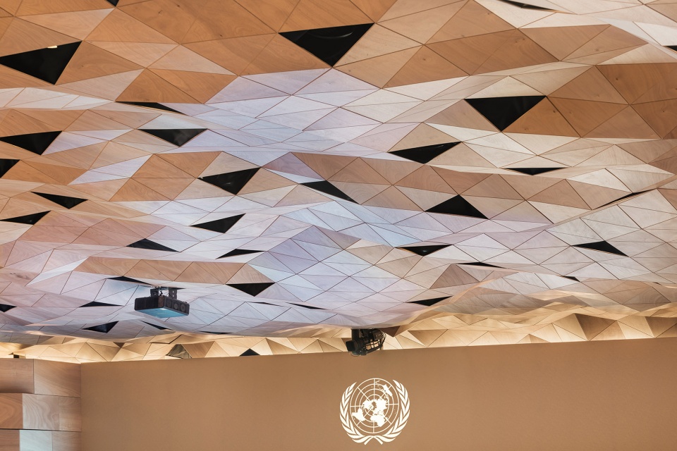 wood skin covers the dome and walls of the new assembly hall of the united nations palace in geneva