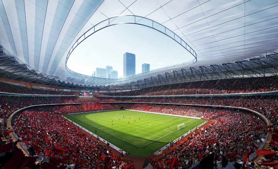 ZHA Xi’an International Football Centre Render by Negativ