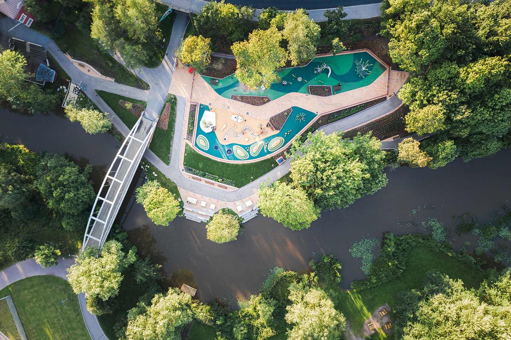 Åvik River Reed Playground and river park by LOCI Landscape Architects