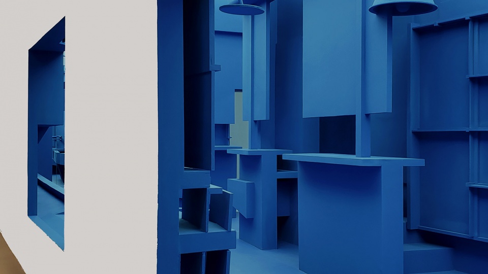 The blue base of the nine story tower by Zigeng Wang