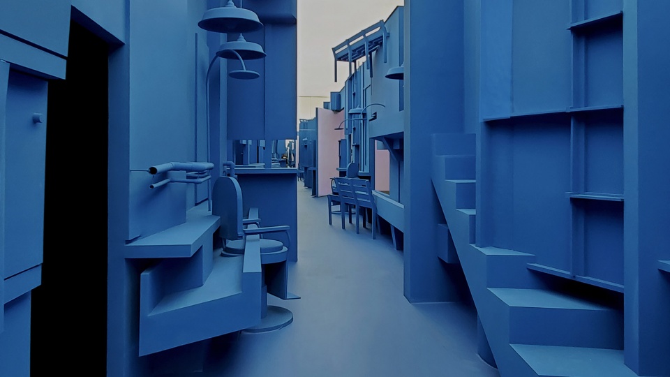 The blue base of the nine story tower by Zigeng Wang
