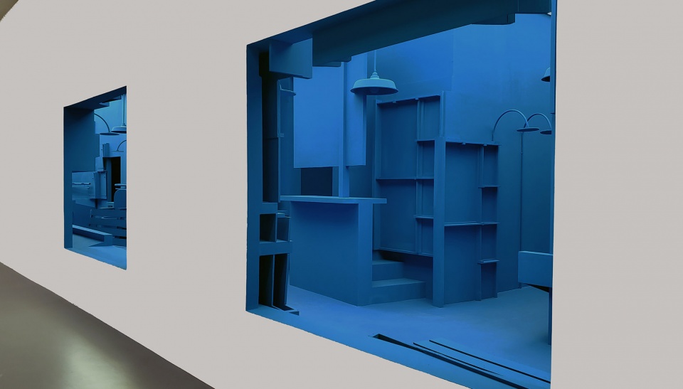 The blue base of the nine story tower by Zigeng Wang
