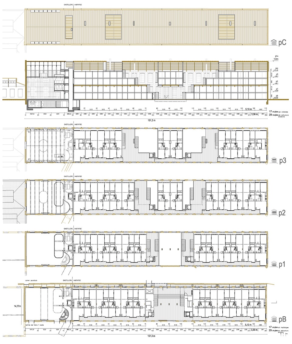 Transformation of the old thread storage building in a social housing complex by Roldan Berengue