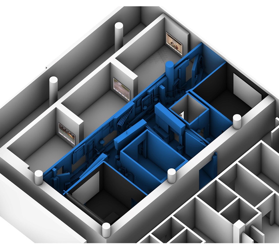The blue base of the nine story tower by Zigeng Wang