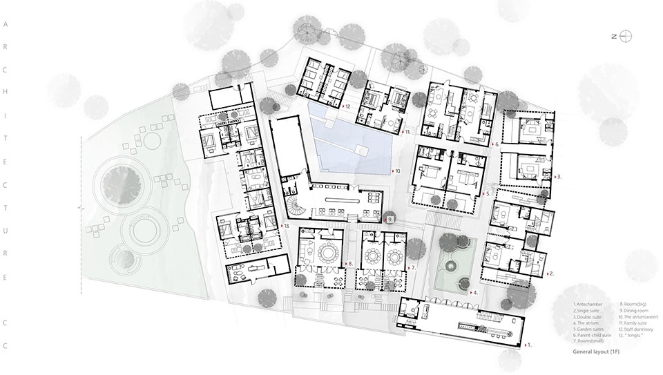 Pretty lodges built in mountains layering courtyard China by CC ARCHITECTURE SPACE