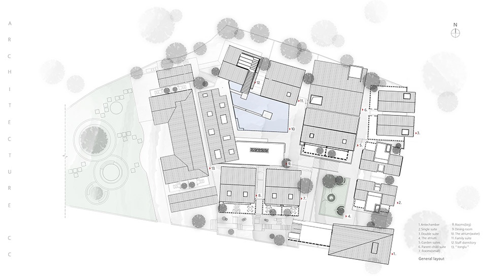 Pretty lodges built in mountains layering courtyard China by CC ARCHITECTURE SPACE