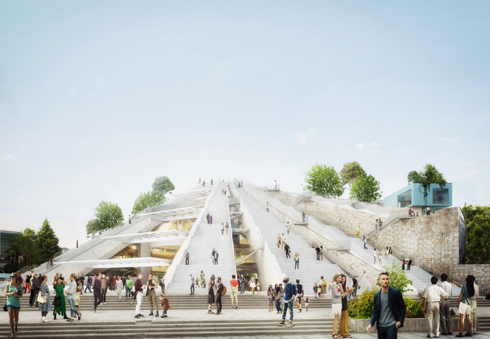 construction begins on the pyramid in tirana albania by mvrdv