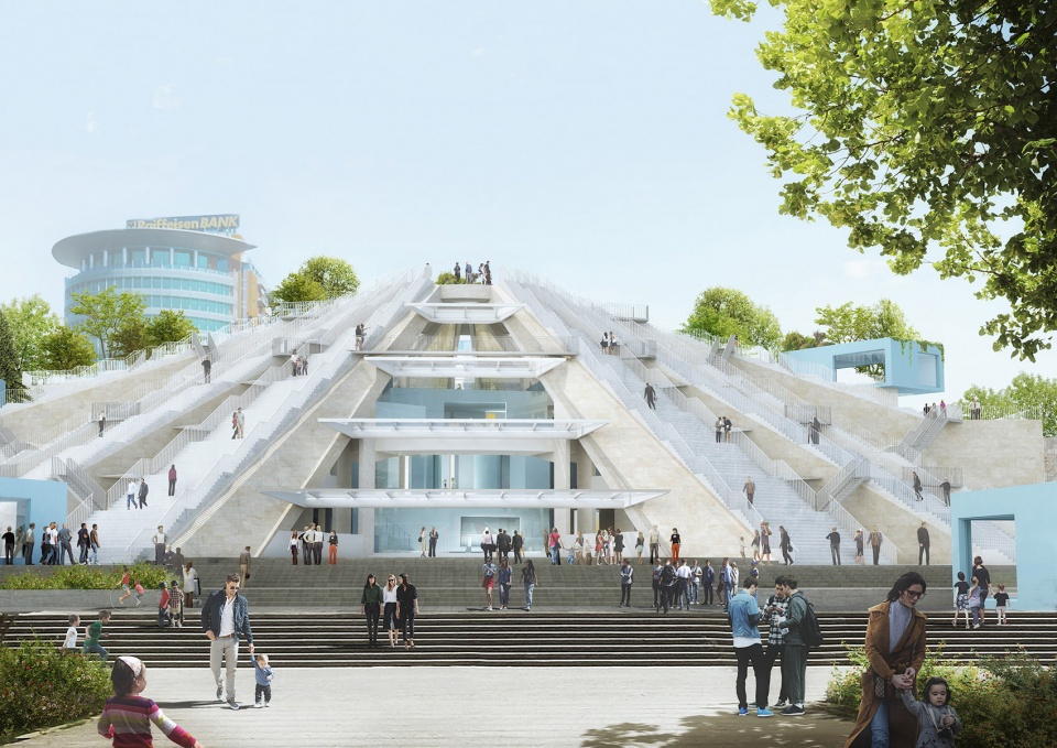 construction begins on the pyramid in tirana albania by mvrdv