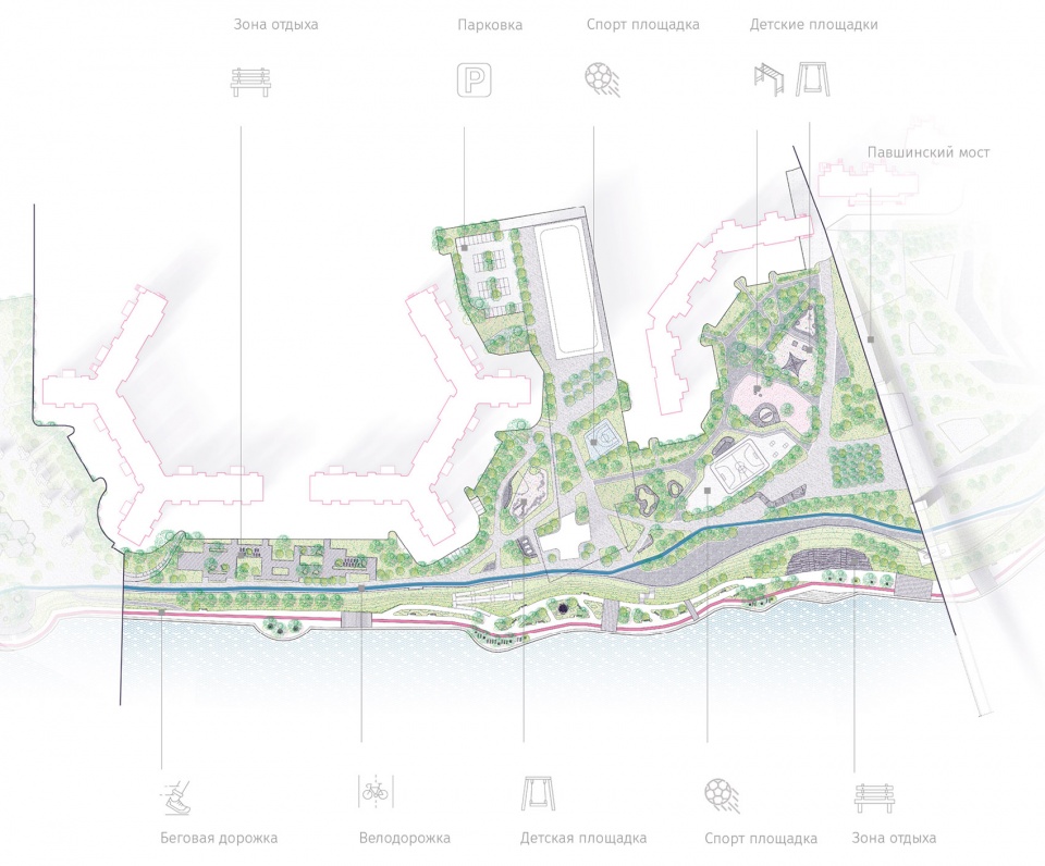 improvement of the embankment in the area of the pavshinskaya poyma by basis architectural bureau