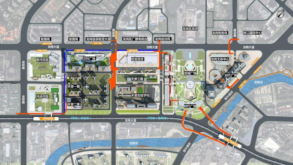 link city with nine dragon bridges longgang core area overpasses design china by fcha