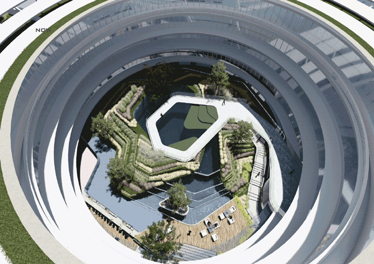 Landscape design of Ningbo Peacebird Fashion Center by Palm Design