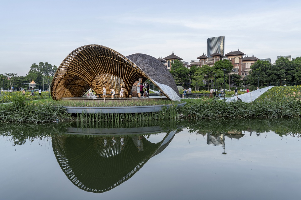flower field bamboo pavilion china by atelier cns