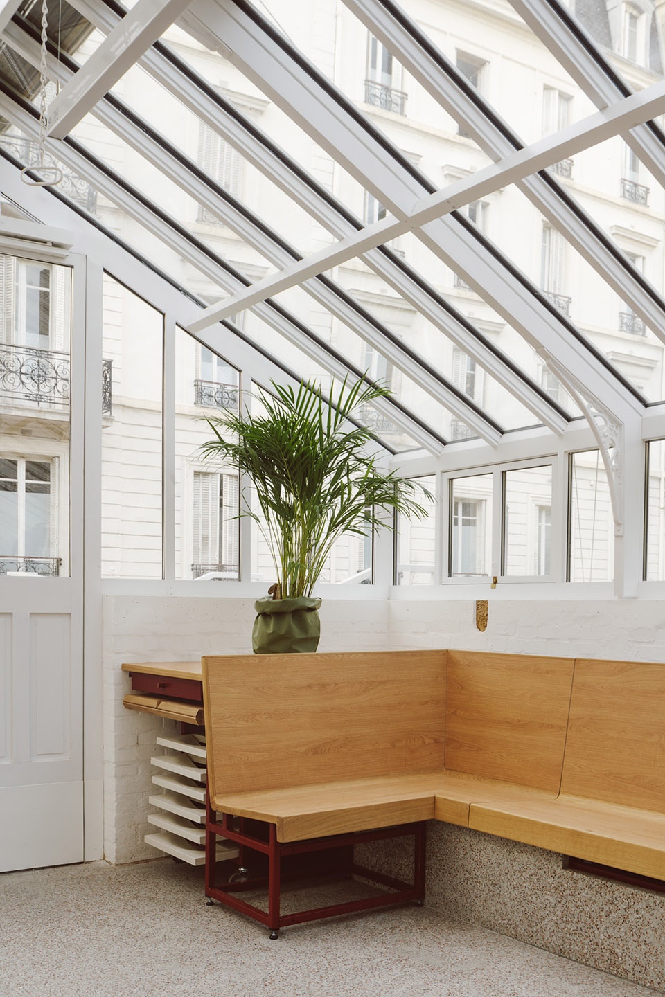 horticultural greenhouse converted into hospitality room by forme architecture urbanisme