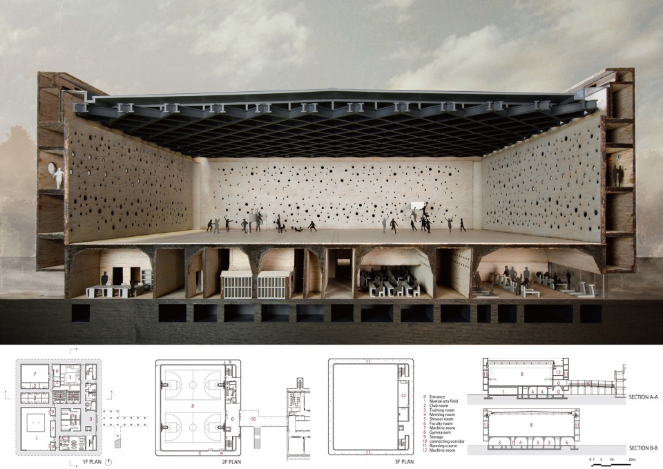 waseda university honjo senior high school gymnasium by nikken sekkei ltd