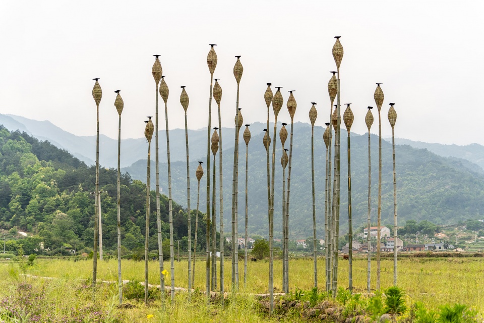 bamboo lamp art installation bamboo star china by haoshe space design