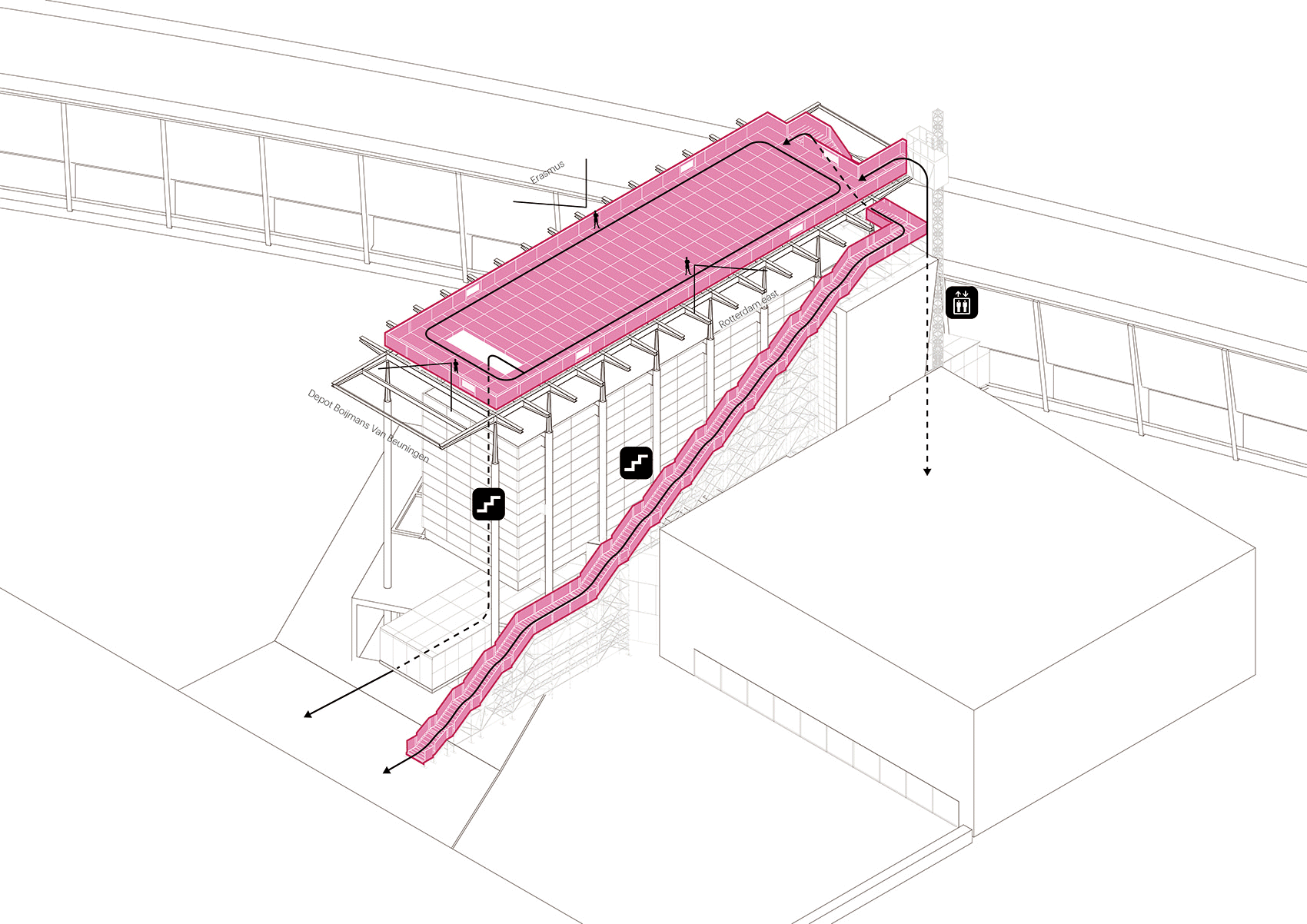 the podium opens allowing the public to visit the roof of het nieuwe instituut