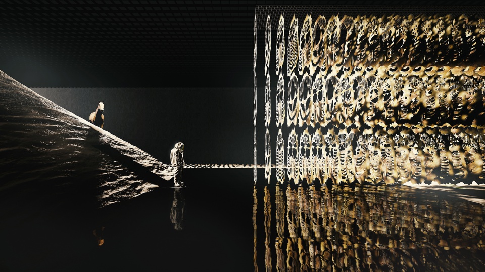 spatial design for wu jianan solo exhibition the huge sand dunes are the bed of the sea china by pills architects
