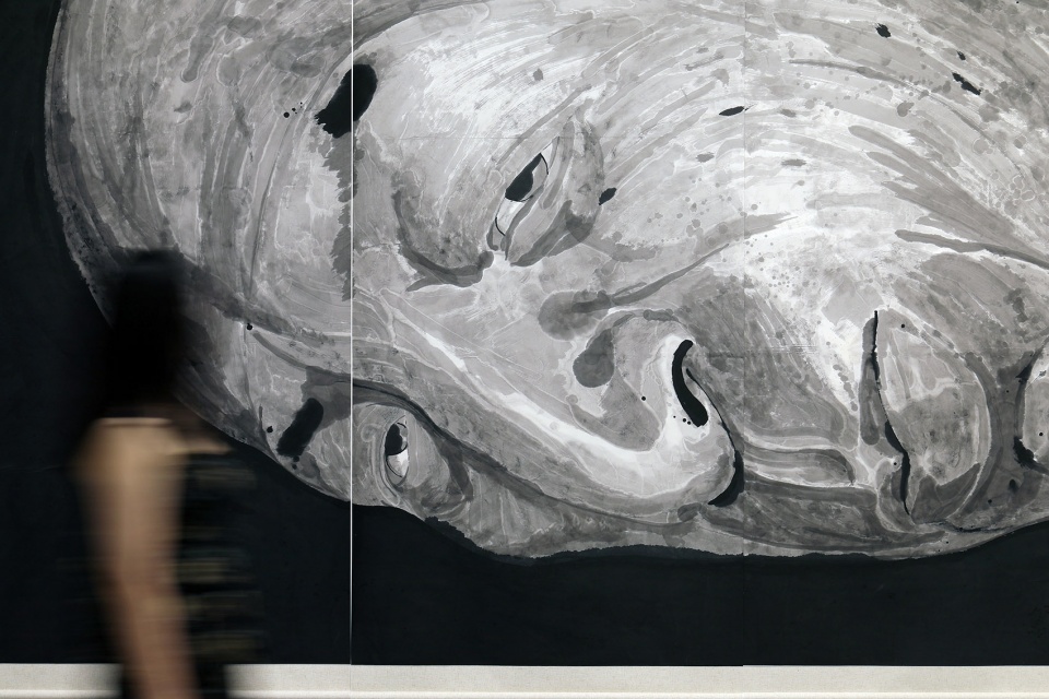 exhibition design of wonderland fang lijun ink painting by swallowtail design