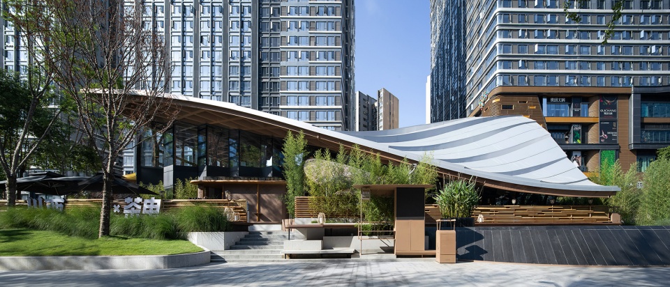 Timber Roofed Restaurant on Jiaozi Avenue China by BEHIVE Architects