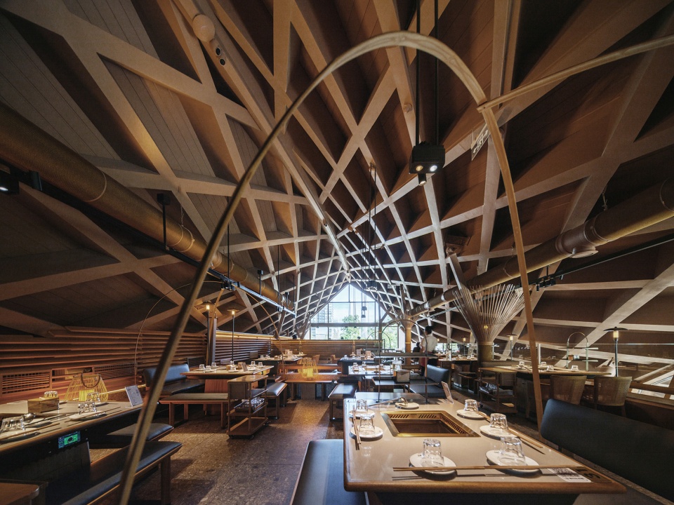 Timber Roofed Restaurant on Jiaozi Avenue China by BEHIVE Architects