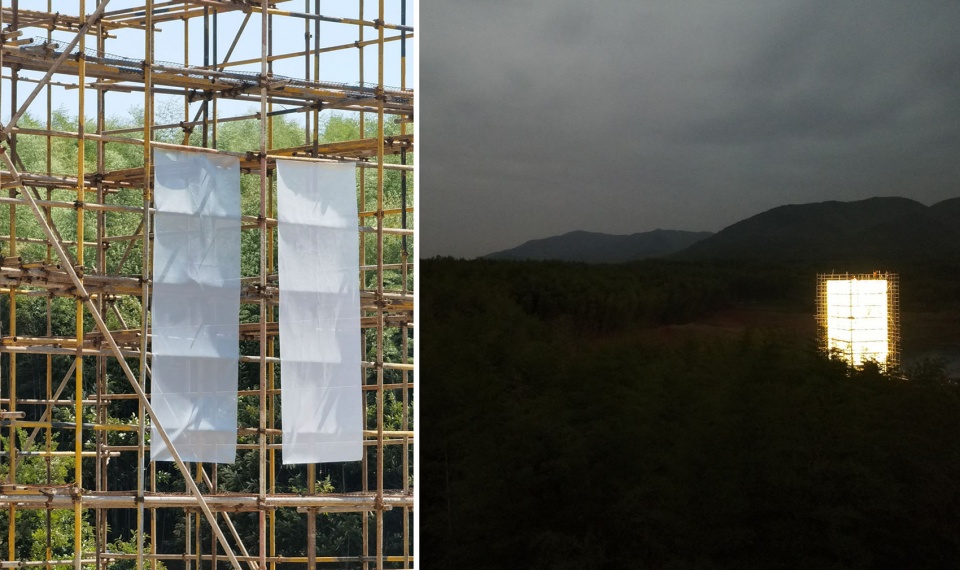 晴雨塔的幕墙打样与灯光测试Fabric Curtain wall proofing and lighting test.©️王宁