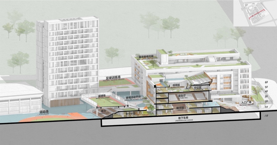 图23 仪式通廊剖透视 shenzhen pingshan keyuan experiment school by cmad architects