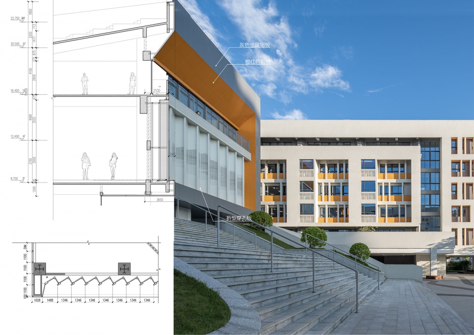 图25 入口折型穿孔幕墙细部 拷贝 shenzhen pingshan keyuan experiment school by cmad architects