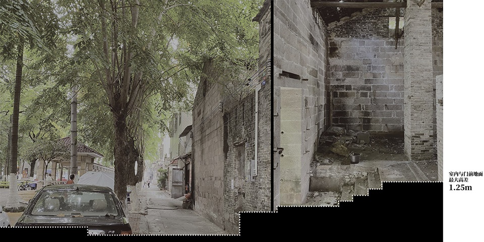 内外高差 – 改造前Difference in height between inside and outside before renovation