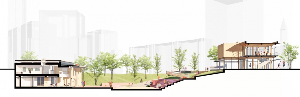 社区客厅场地剖面图 ©LEL DESIGN STUDIO chengdu gaobei community neighborhood center renovation re