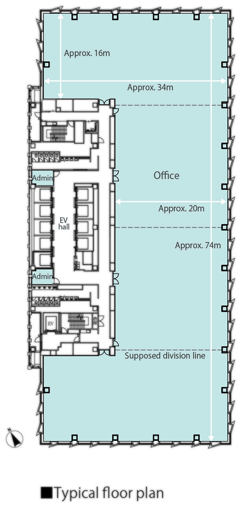 Typical floor plan jr meguro marc building by nikken sekkei ltd