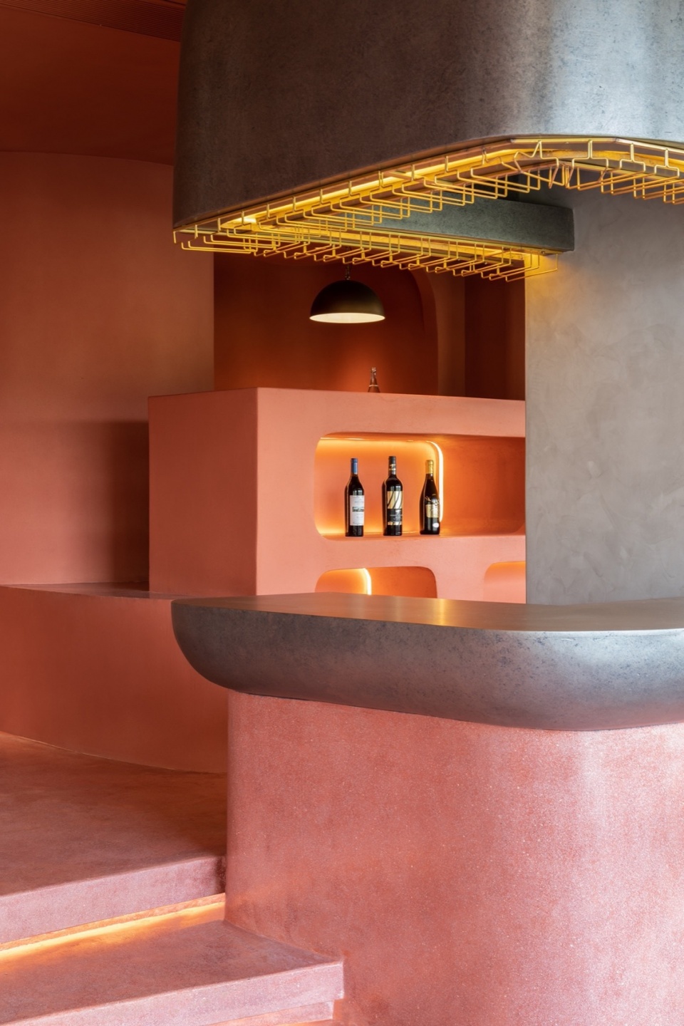 .红色水磨石和吧台细节Red Terrazzo and Bar Counter Details