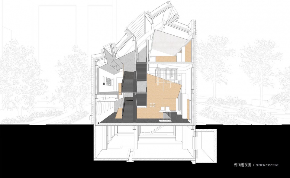 3 剖透视图©we architects zero carbon senior activity center by we architects