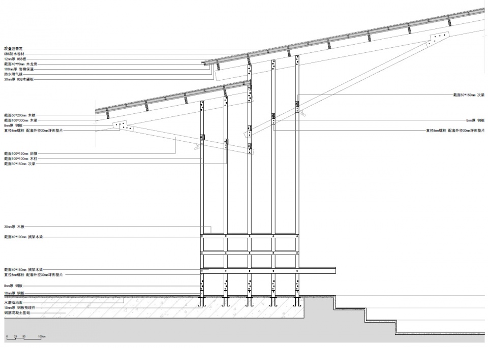 节点详图1 © 罗宇杰工作室 prepared rehmannia root crafts exhibition hall by luo studio