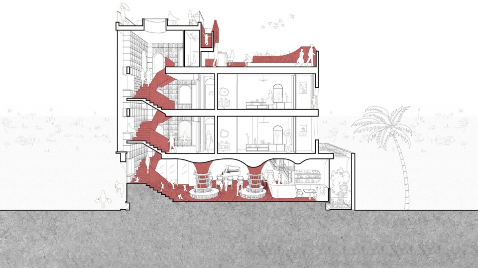 .剖透视 Sectional Perspective reef book tower by wildurban architects