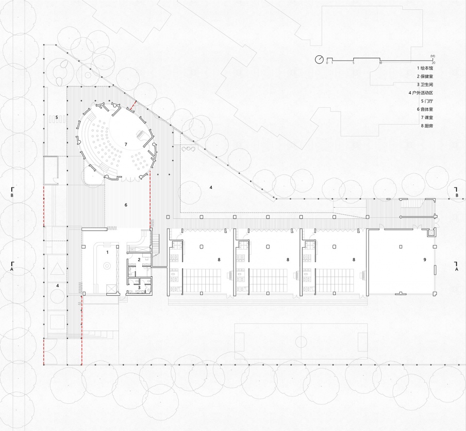 首层平面图 ©对角线建筑 Childrens Home Haibei Kindergarten Renovation DJX Design