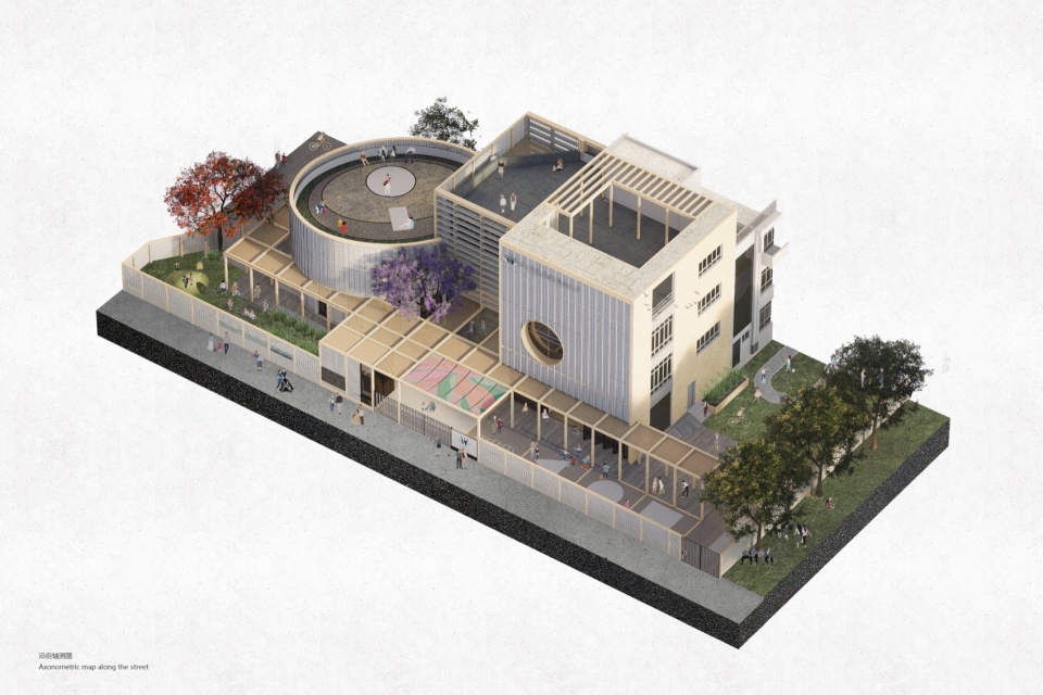 改造区域轴测图 ©对角线建筑 Childrens Home Haibei Kindergarten Renovation DJX Design