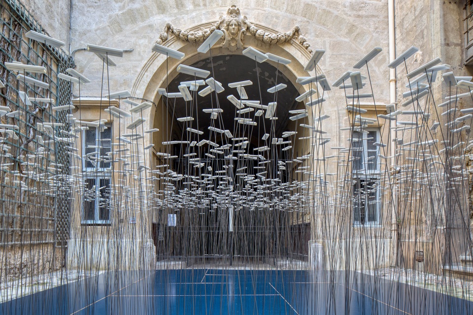 art installation from recycled covid 19 tests by subset