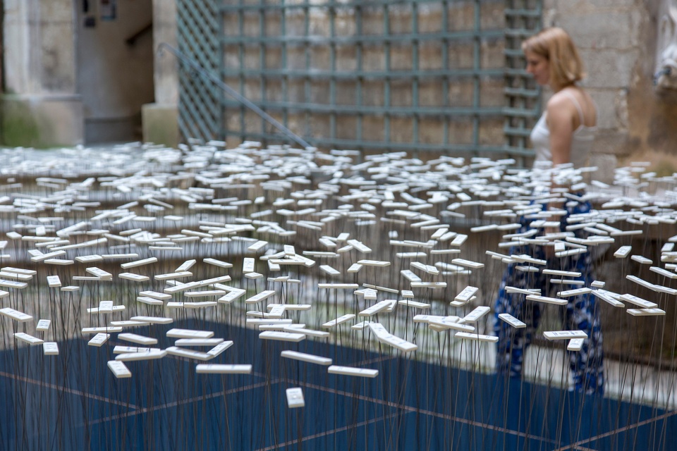 art installation from recycled covid 19 tests by subset