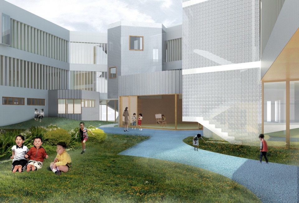 内庭院中距离 jingan yuyao road kindergarten branch by atelier liu yuyang architects