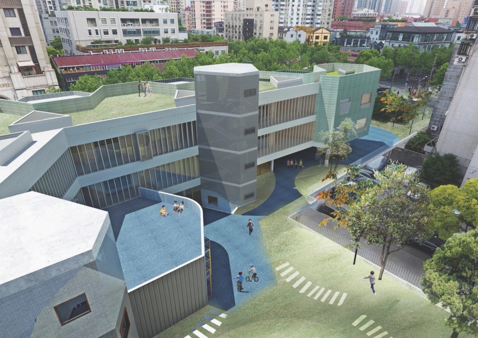 内院鸟瞰 jingan yuyao road kindergarten branch by atelier liu yuyang architects