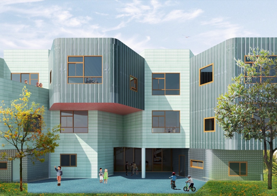 沿街活动场地 jingan yuyao road kindergarten branch by atelier liu yuyang architects