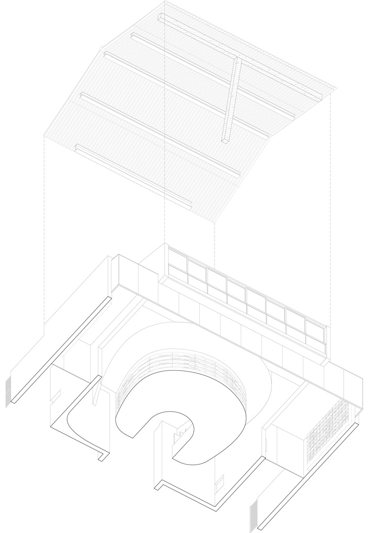轴测爆炸拆解图 Exploded axonometric drawing ©迹·建筑事务所TAO