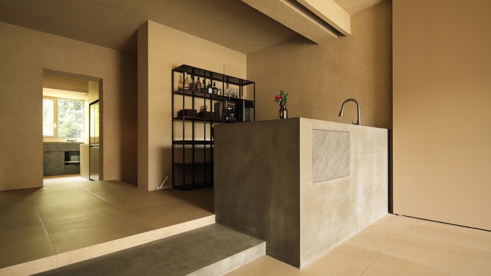 台阶与中岛Footstep and kitchen island the rustic house by atelier habitant