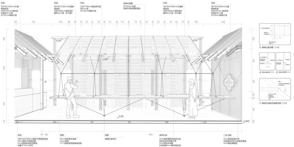 .悬浮长桌分析图©加减智库设计事务所 charlies tea 2024 new concept store design