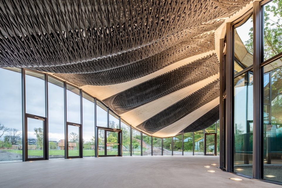 hybrid flax pavilion by intcdc of university of stuttgart