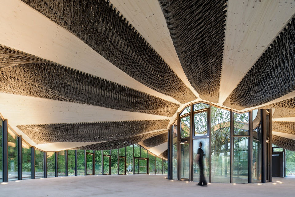 hybrid flax pavilion by intcdc of university of stuttgart
