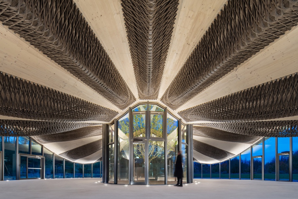 hybrid flax pavilion by intcdc of university of stuttgart